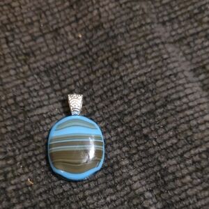 Chic Blue and Brown Striped Pendant Necklace